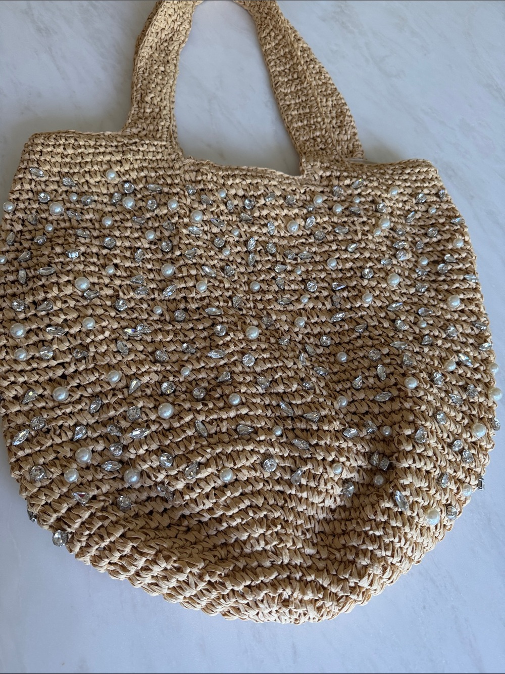 BtB Straw/raffia style Embellished Tote Bag - Natural. Lined, zip pocket. NWOT! - Picture 5 of 13